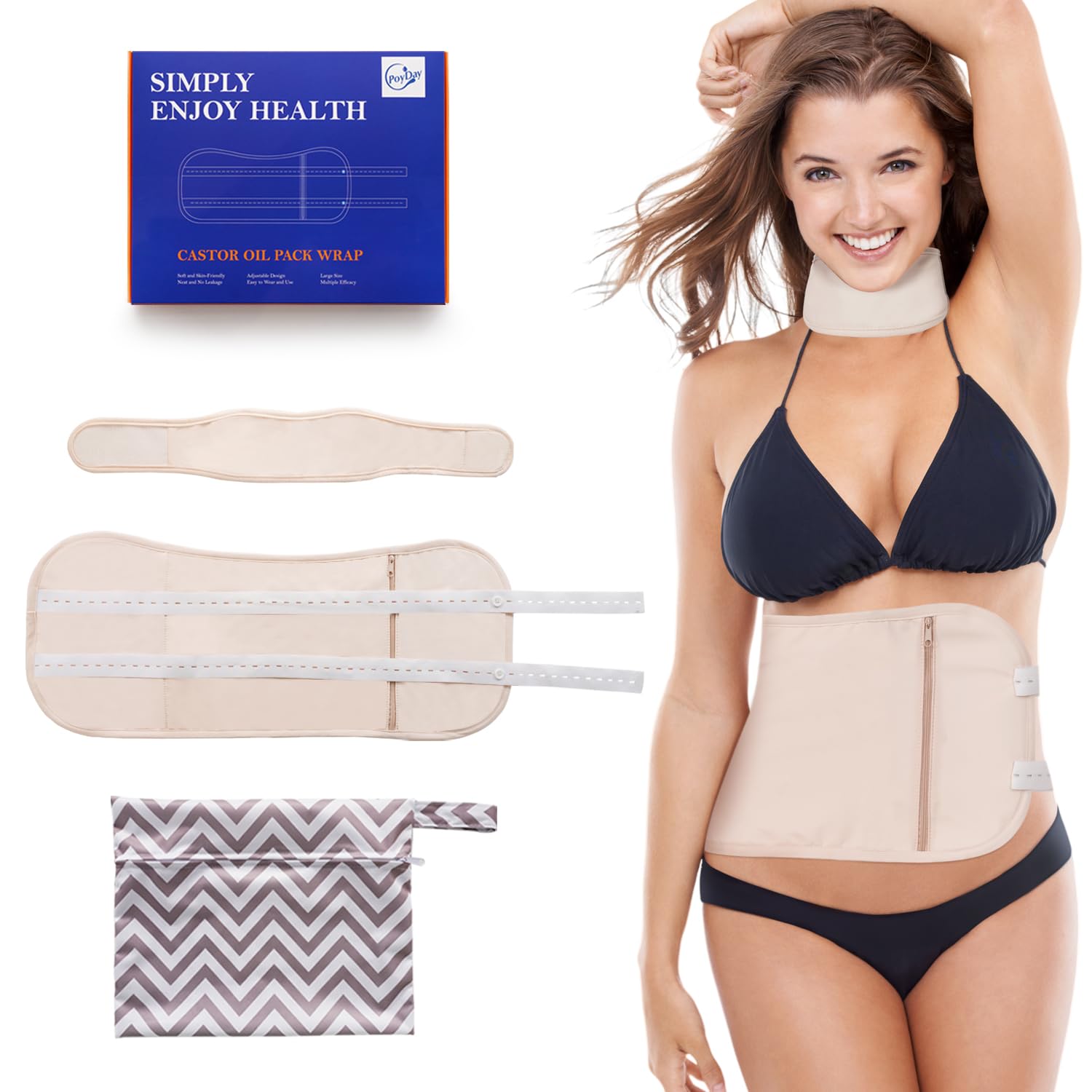 Poyday castor oil pack wrap kit displayed in khaki for detox routines