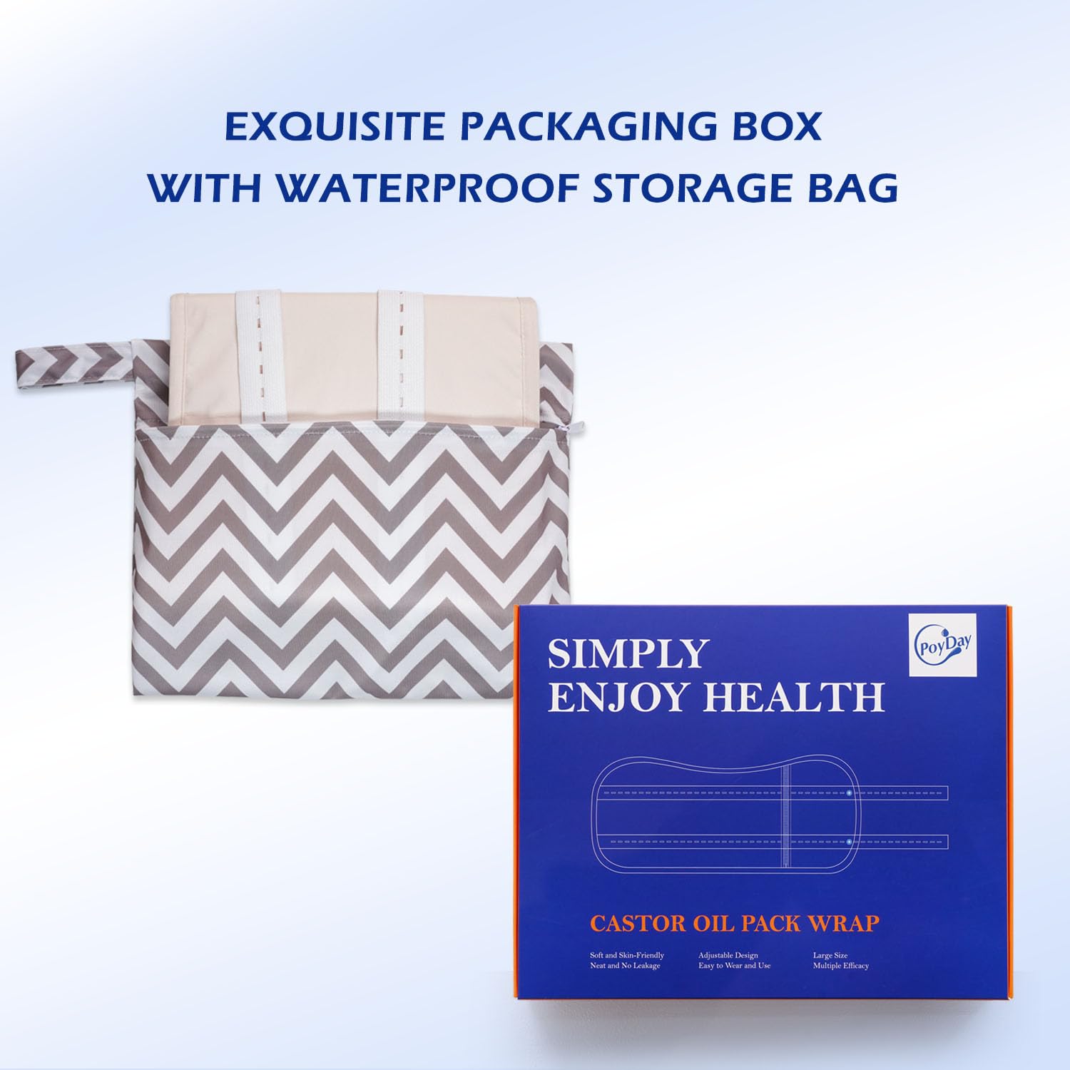 Elegant storage bag included with the Poyday castor oil pack wrap
