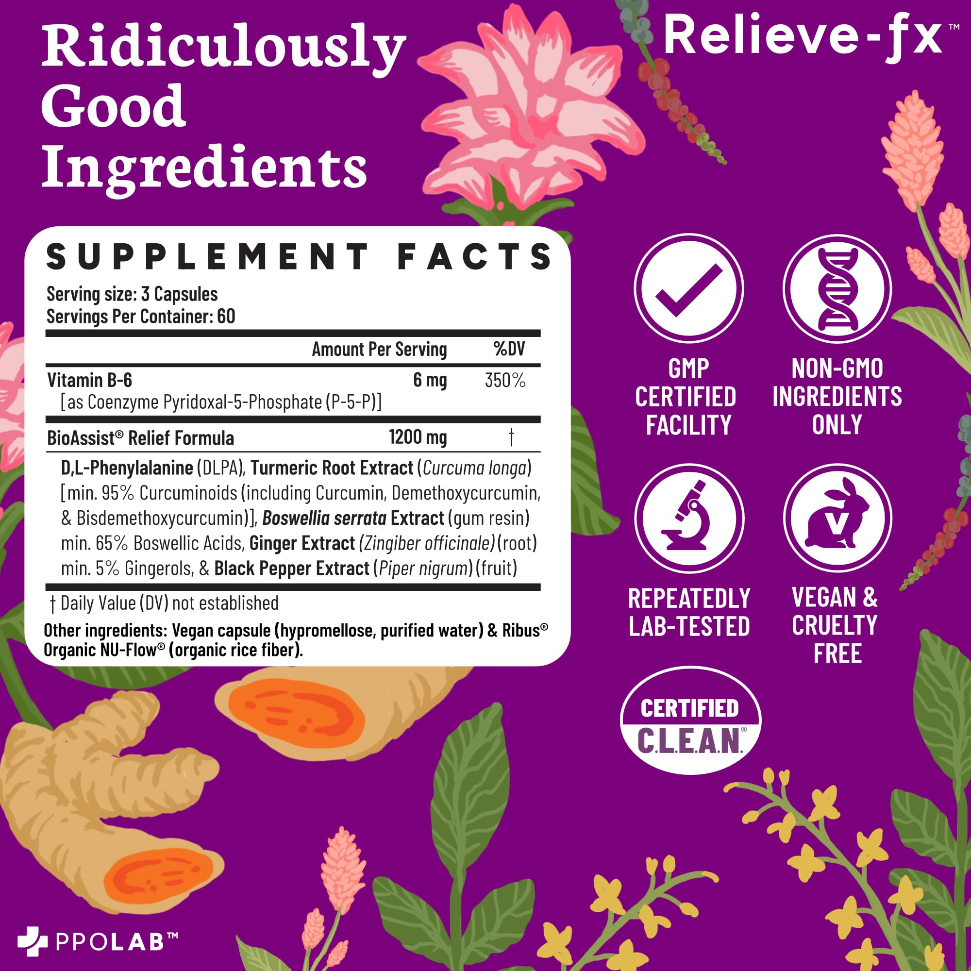 PPO Lab Relieve-fx boswellia imagery suggests joint-friendly ingredients