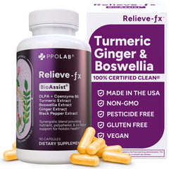 PPO Lab Relieve-fx DLPA bottle front shows natural inflammation support blend for active adults