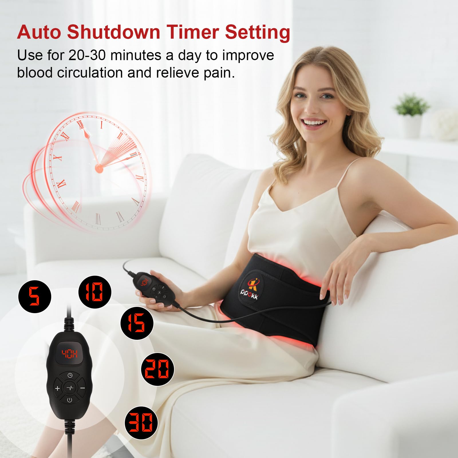 PPOKK red light therapy belt 660nm LEDs close-up for skin-friendly exposure.