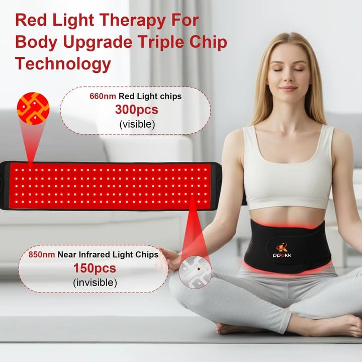 PPOKK red light therapy belt side profile shows portable, home-friendly design.
