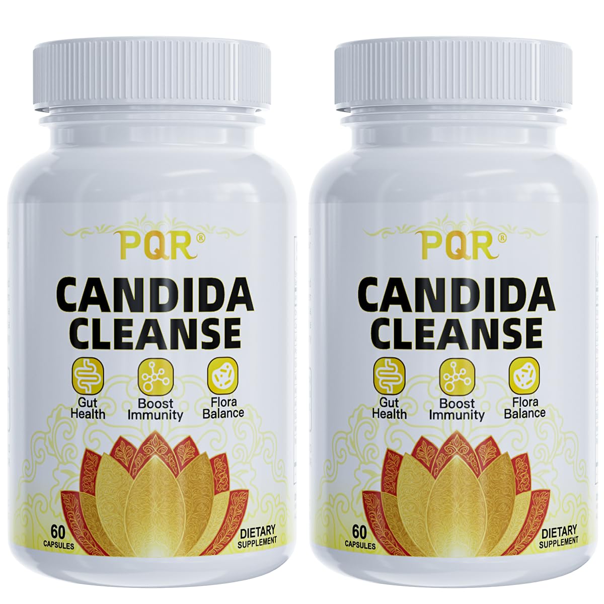PQR Candida Cleanse bottle front highlighting natural gut support blend
