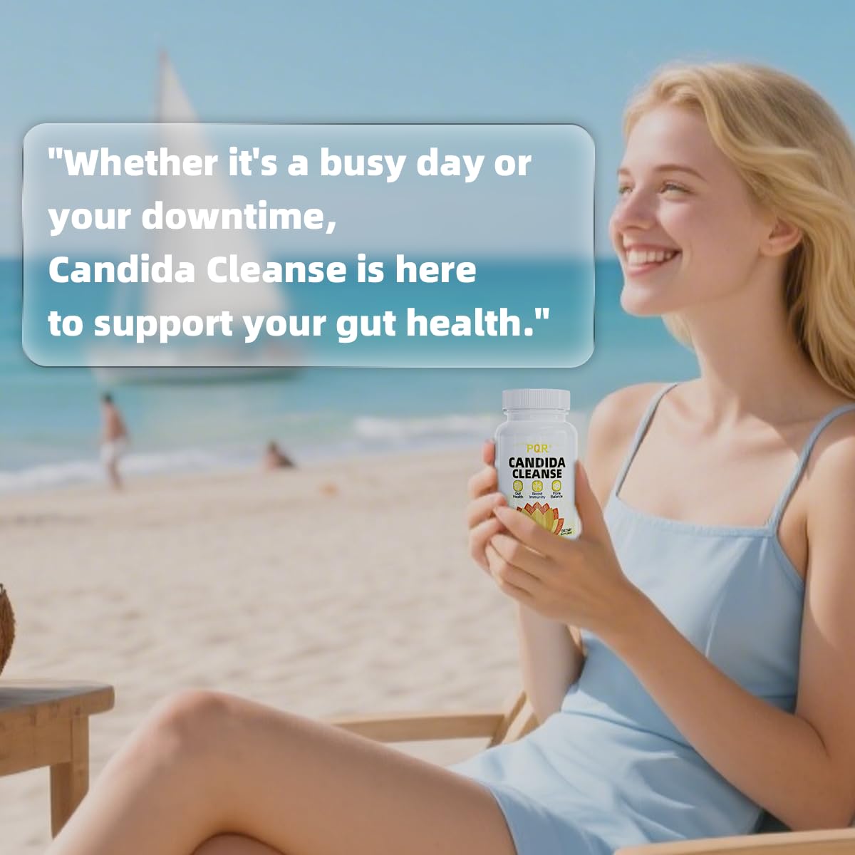 PQR Candida Cleanse scene suggesting digestive wellness with herbal setup