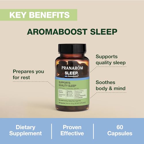 Pranarom Aromaboost Sleep bottle closeup highlights valerian and essential oils for relaxation.