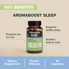 Pranarom Aromaboost Sleep bottle closeup highlights valerian and essential oils for relaxation.