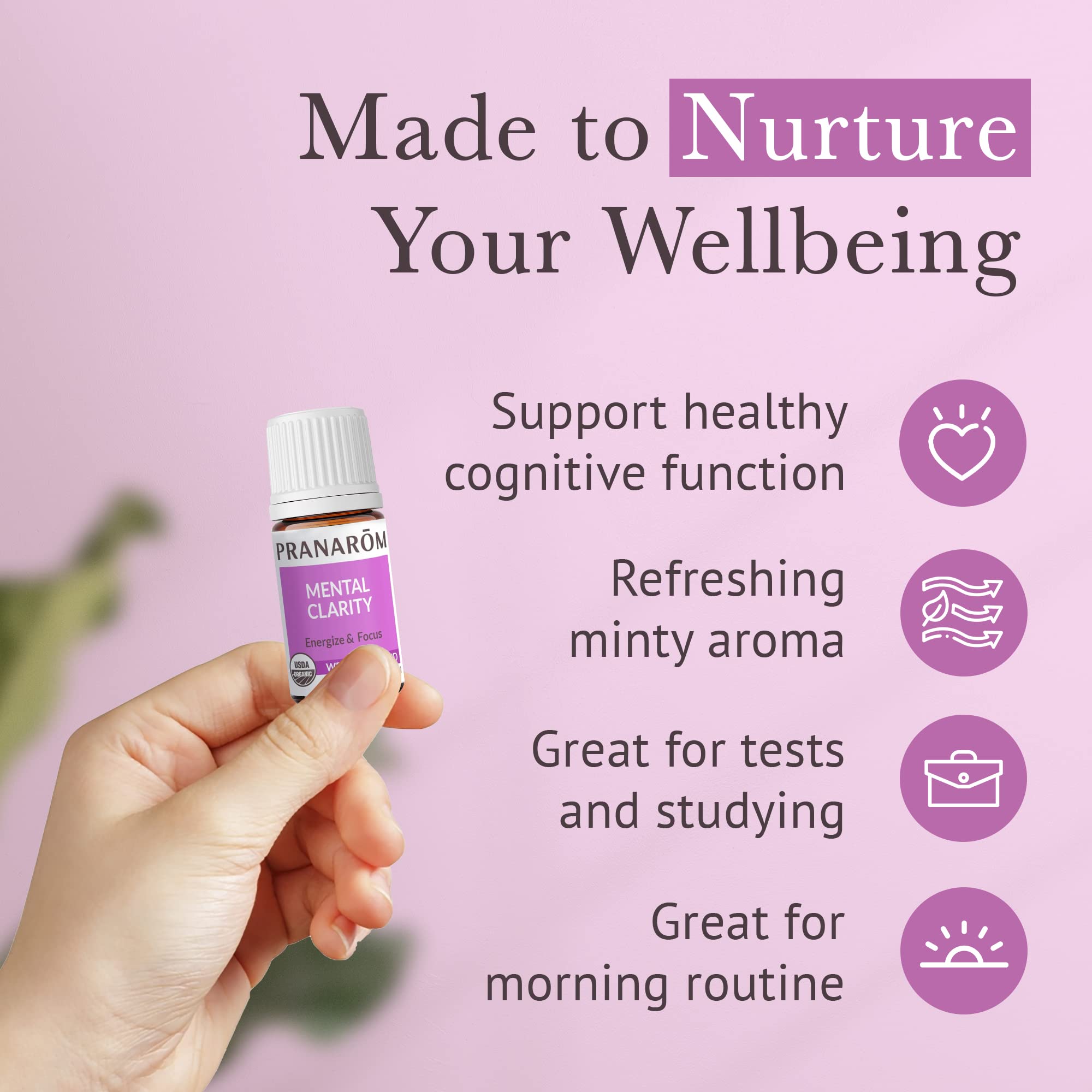 Pranarom lavender and herbal notes image promoting relaxation and focus.