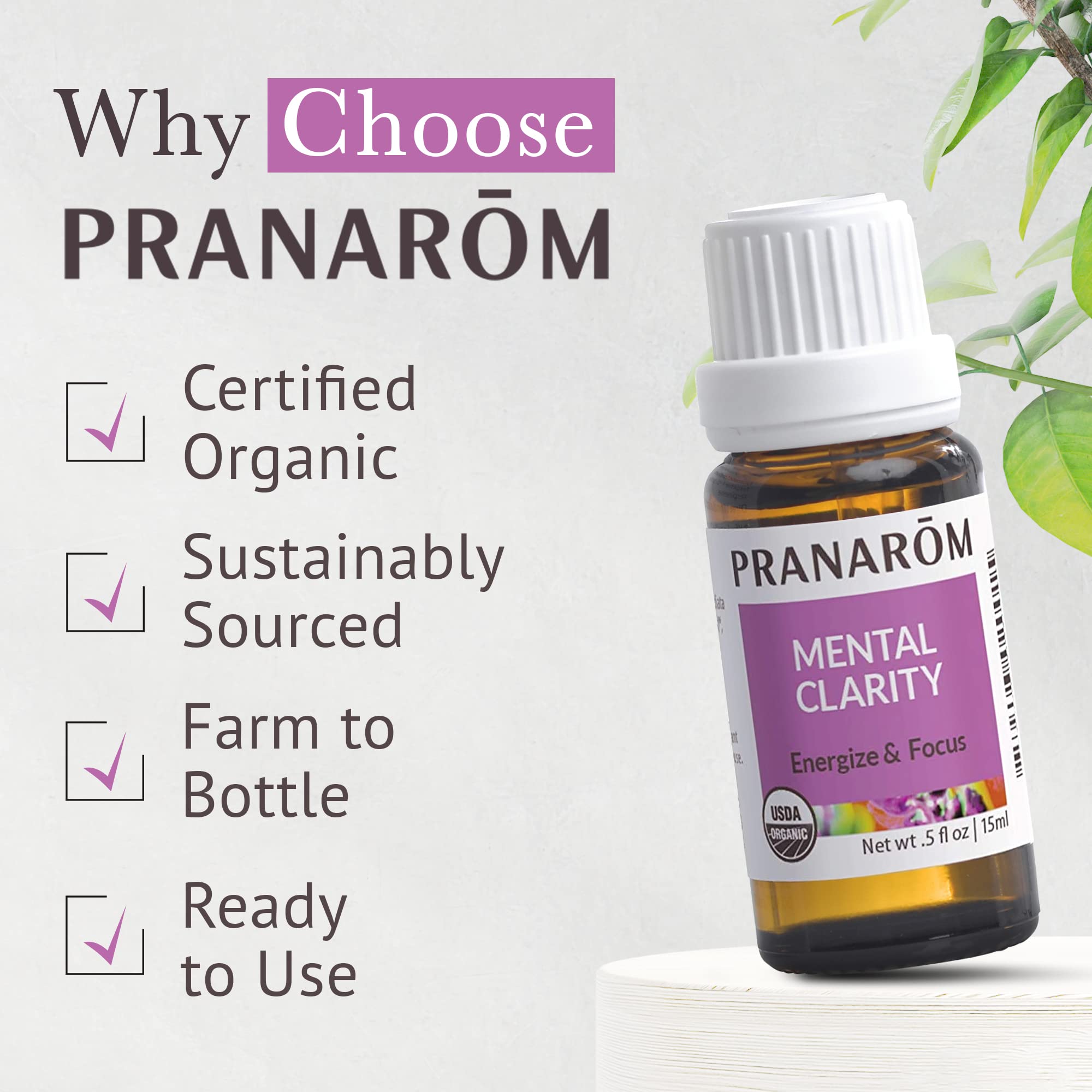 Pranarom Mental Clarity packaging on a clean shelf signaling pure, natural blend