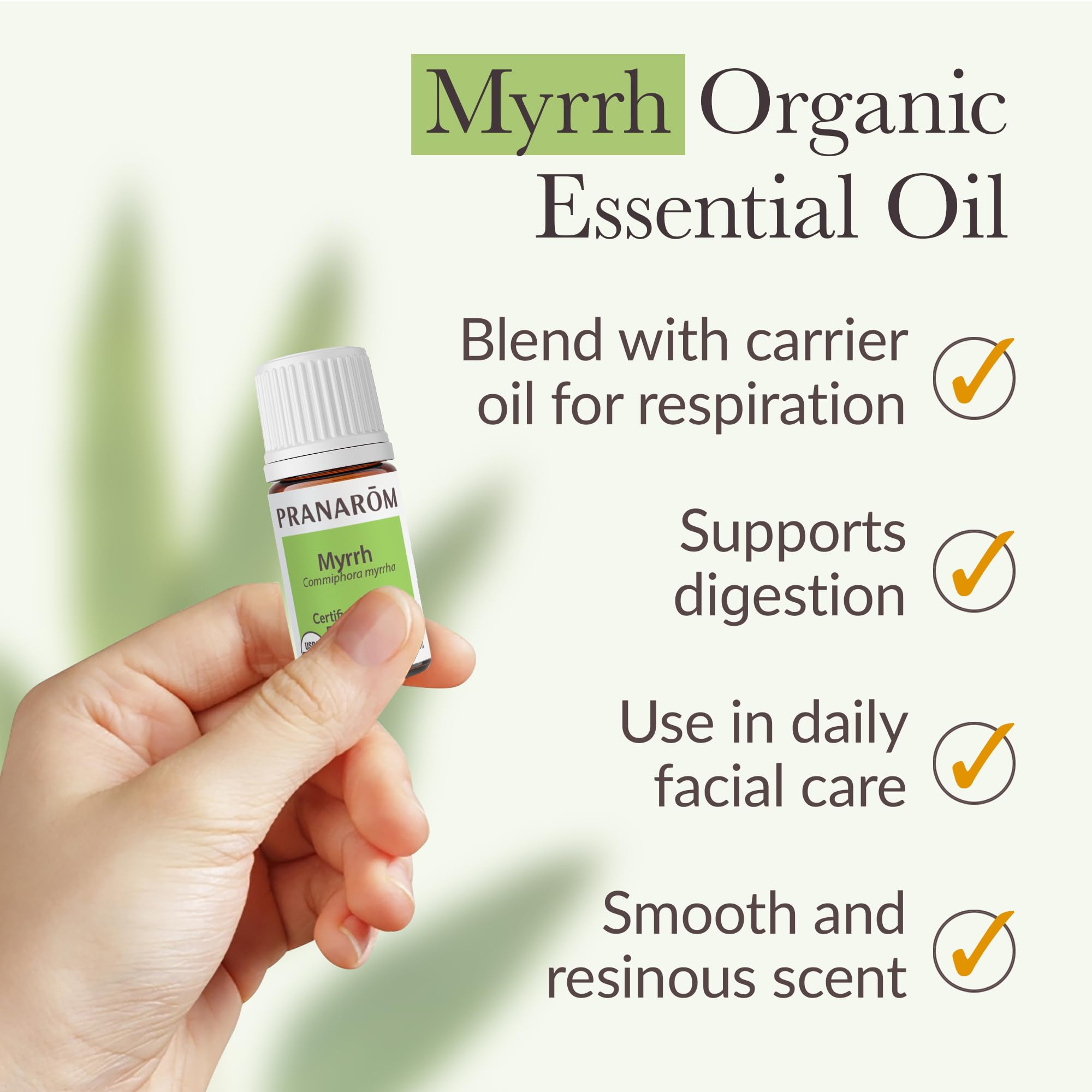 Topical application of Pranarom Myrrh essential oil on skin with soothing potential