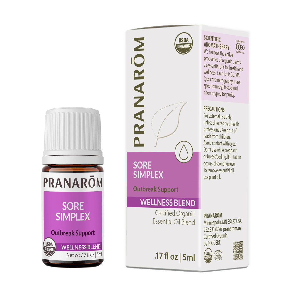 Pranarom Sore Simplex amber bottle, ready for quick topical application to sore areas around mouth and genitals.