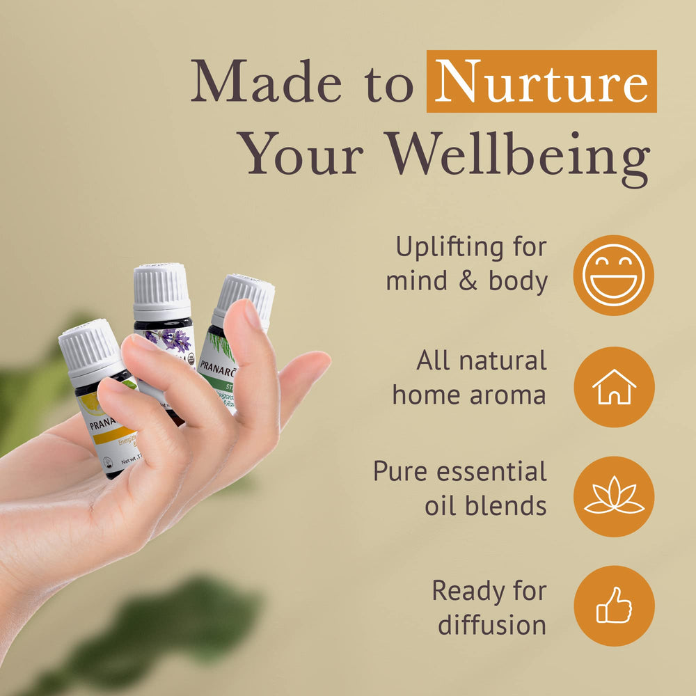 Pranarom uplift diffusion bottle pour captures easy-to-use drops for home diffusion.