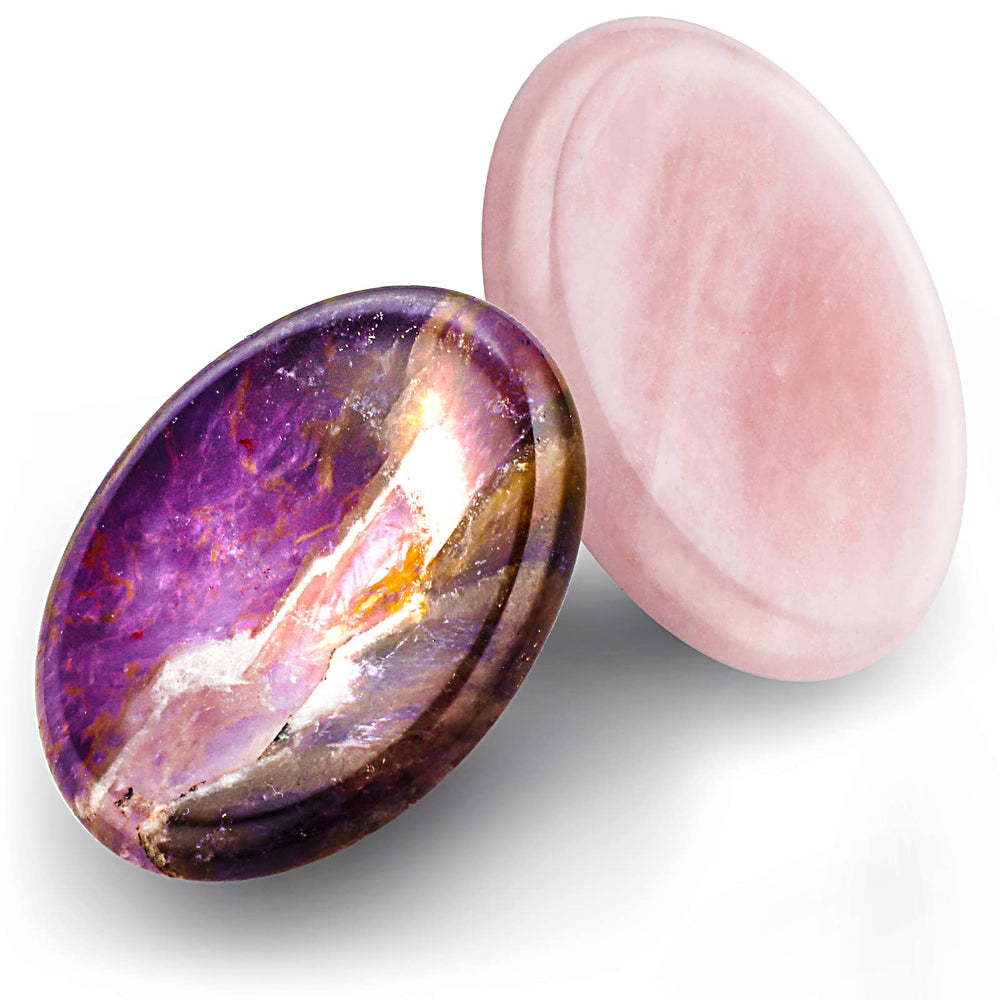 Prasacco worry stone pink crystal thumb in hand for calming focus on the go.