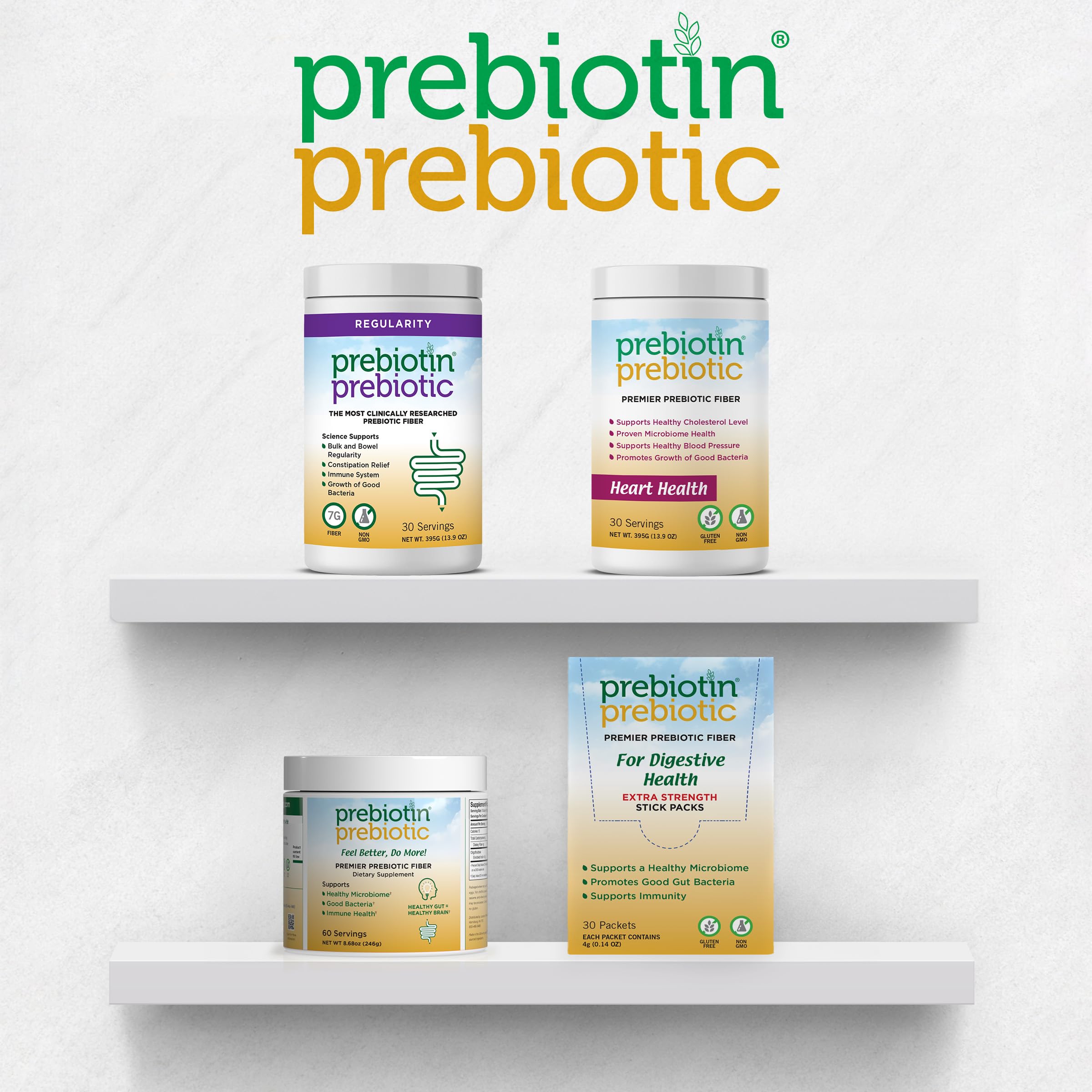 Sustainable packaging design for Prebiotin prebiotic fiber powder.