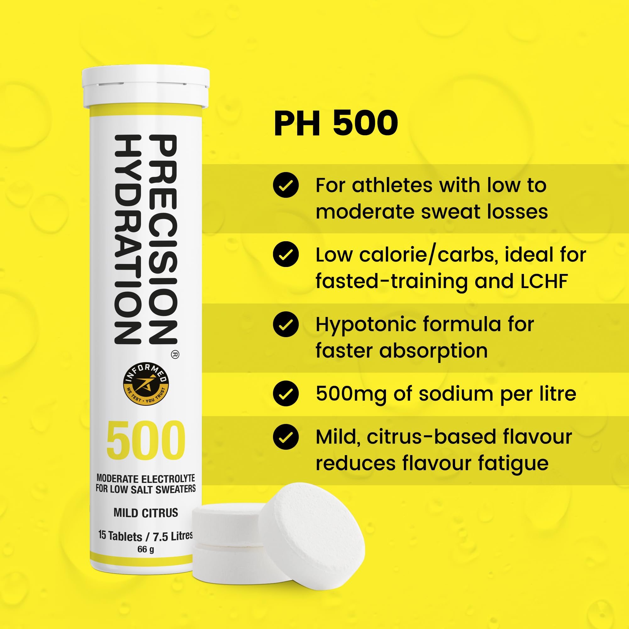 Dissolving Precision Hydration tablet in water creates a fizzy, refreshing hydration.