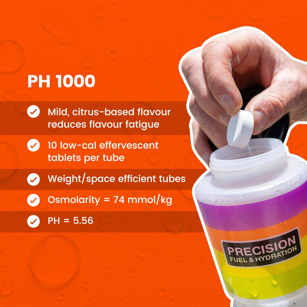 Dosis ajustables de electrolitos de Precision Hydration para adaptar la concentración a tu sudor.