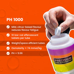 Dosis ajustables de electrolitos de Precision Hydration para adaptar la concentración a tu sudor.