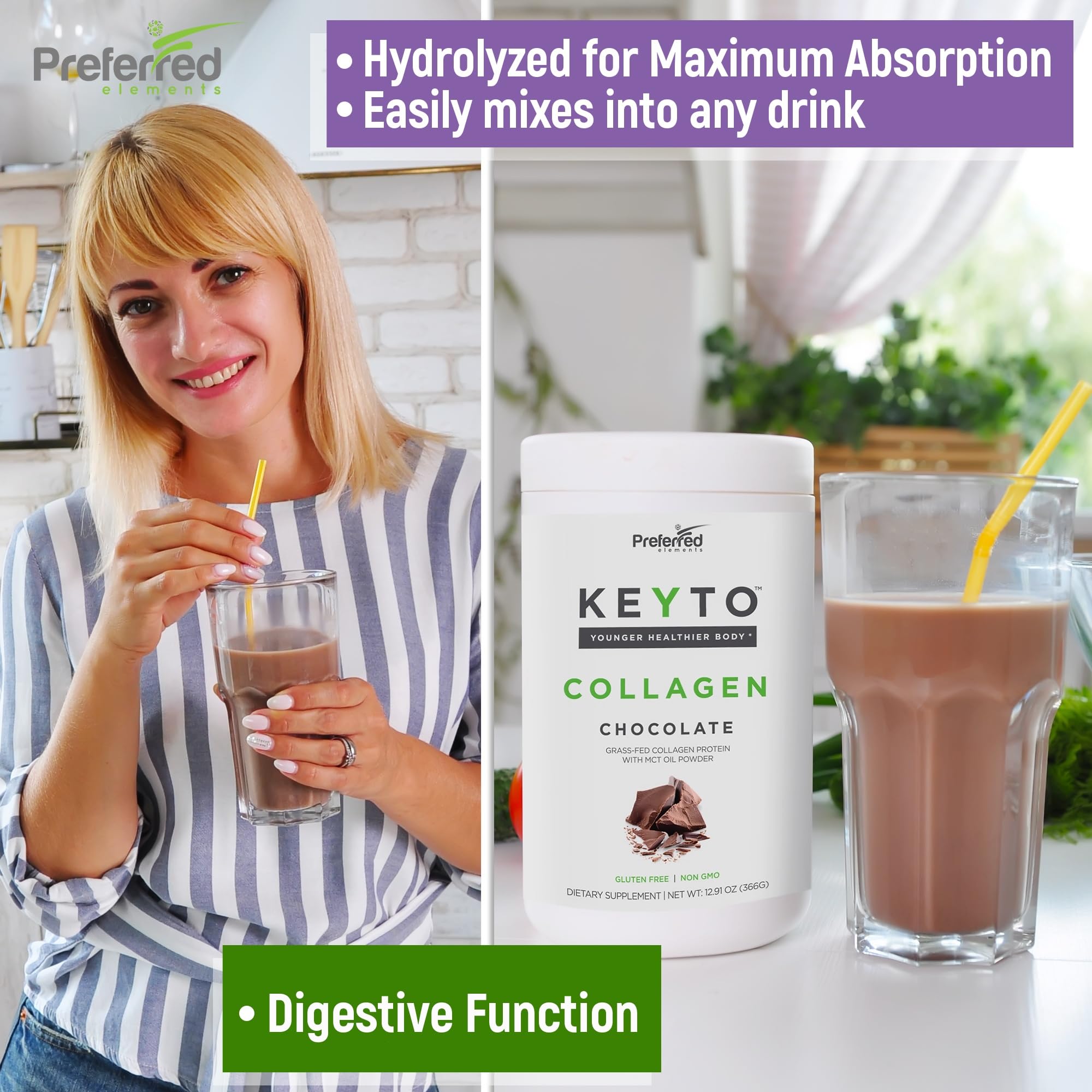 Close-up of KEYTO Keto Collagen chocolate scoop for accurate portioning