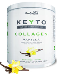 Preferred Elements Keto Collagen Powder Vanilla tub supports keto-friendly snacking with MCT-rich collagen.