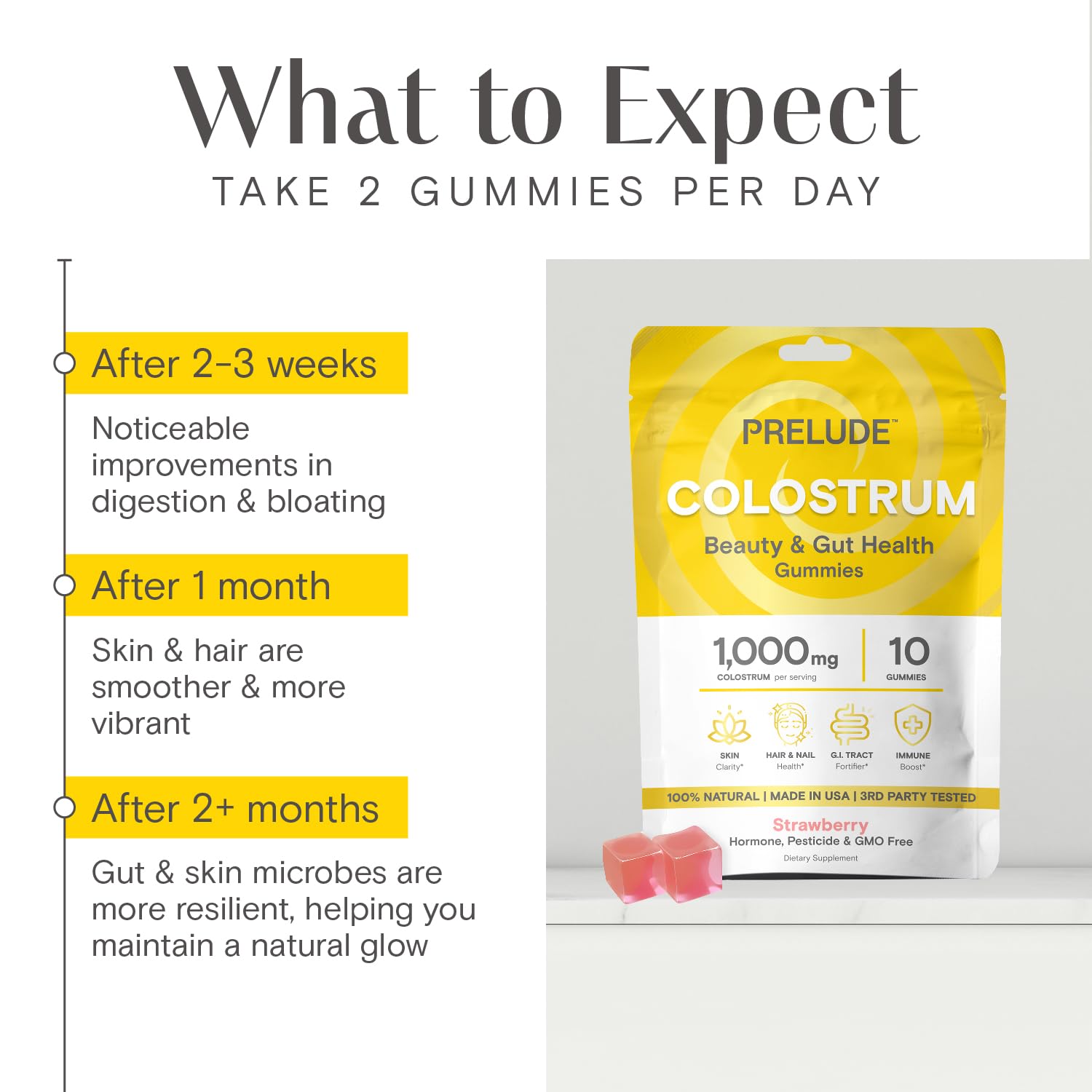 Prelude Bovine Colostrum Chews daily use idea with product in hand