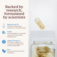Premama easy-to-swallow capsules visible on blister pack for gentle daily use.