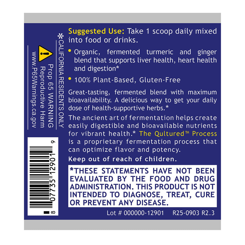 Premier Research Labs jar with scoop shows probiotic-fermented blend for daily vitality.