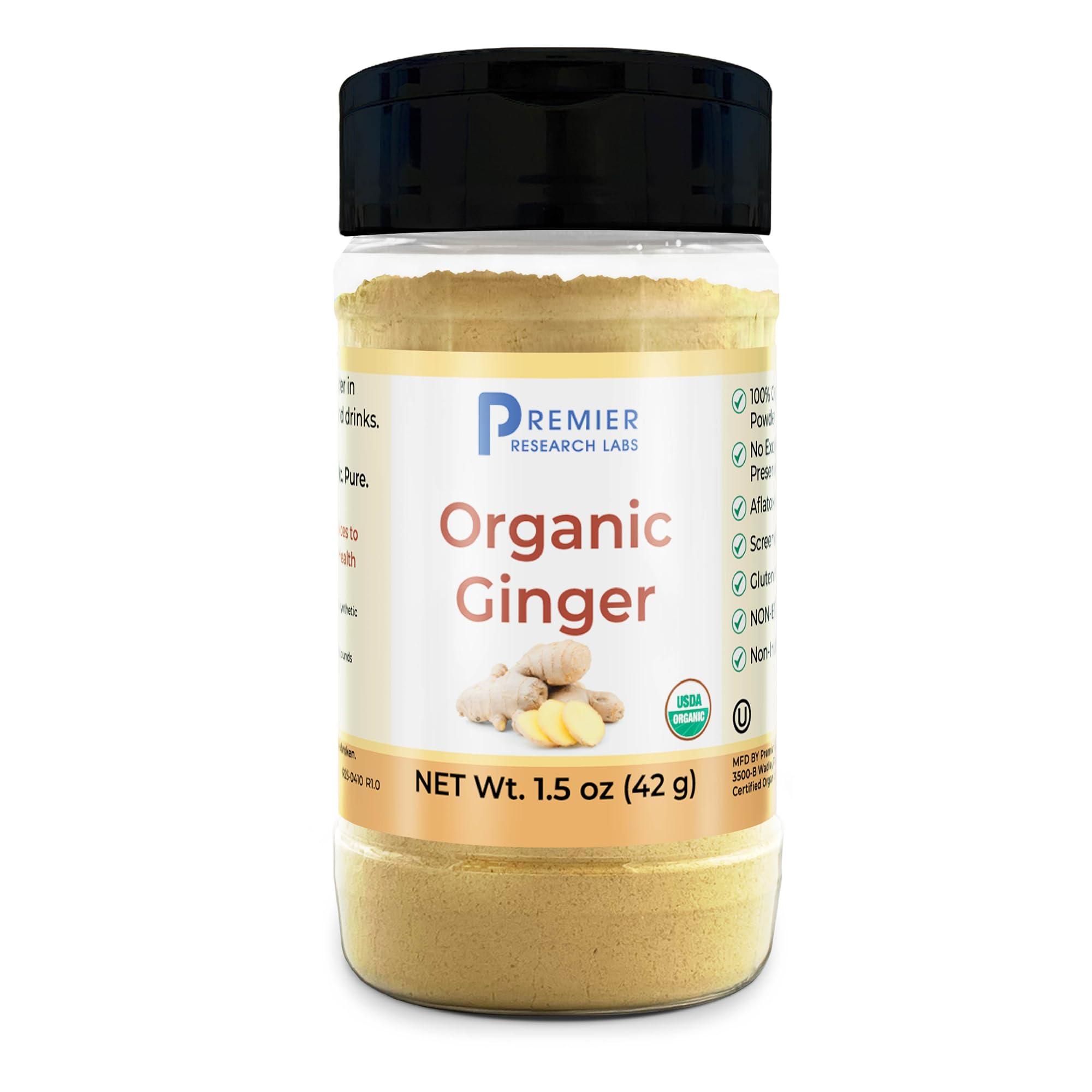 Premier Organic Ginger Root Powder in a jar adds pure, gluten-free spice to meals
