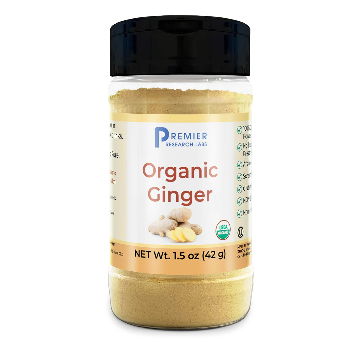 Premier Organic Ginger Root Powder in a jar adds pure, gluten-free spice to meals