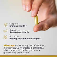 Reishi mushroom imagery emphasizes immune support in AllerCaps formula