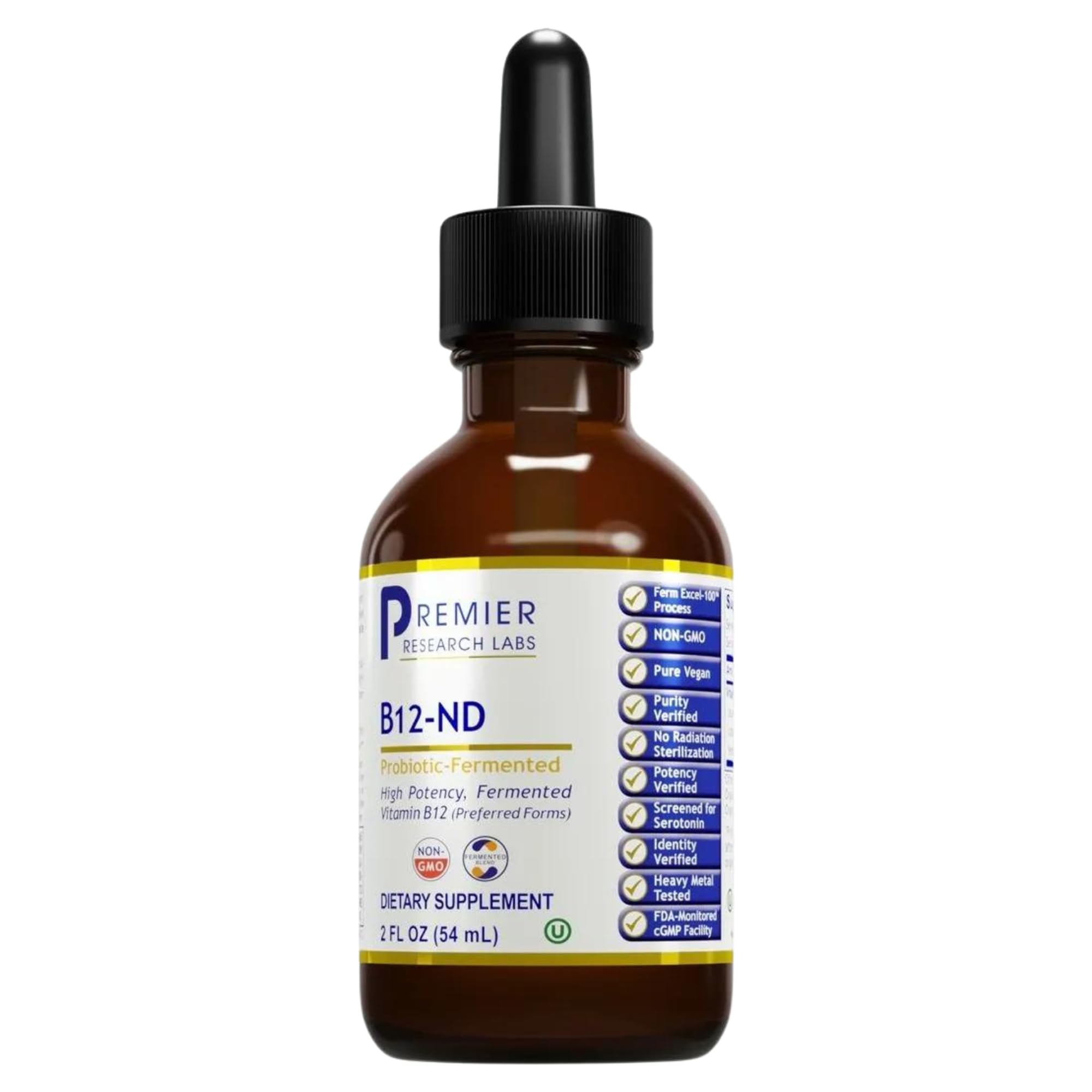 Premier Research Labs B12-ND bottle close-up for vegan energy support.