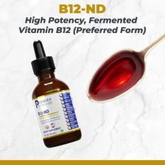 B12-ND dropper showing liquid tincture for daily sublingual use.