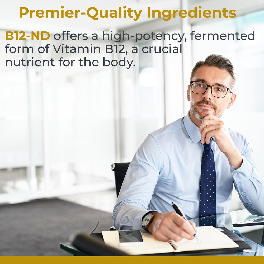 Pouring B12-ND drops into water for easy daily intake.