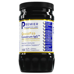Premier Research Labs Colostrum-IgG powder bottle for convenient immune health support.