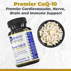 Premier Research Labs CoQ10 bottle pour demonstrating easy daily use with MCT oil