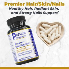 Premier Research Labs hair growth capsules close-up demonstrating convenient daily use.