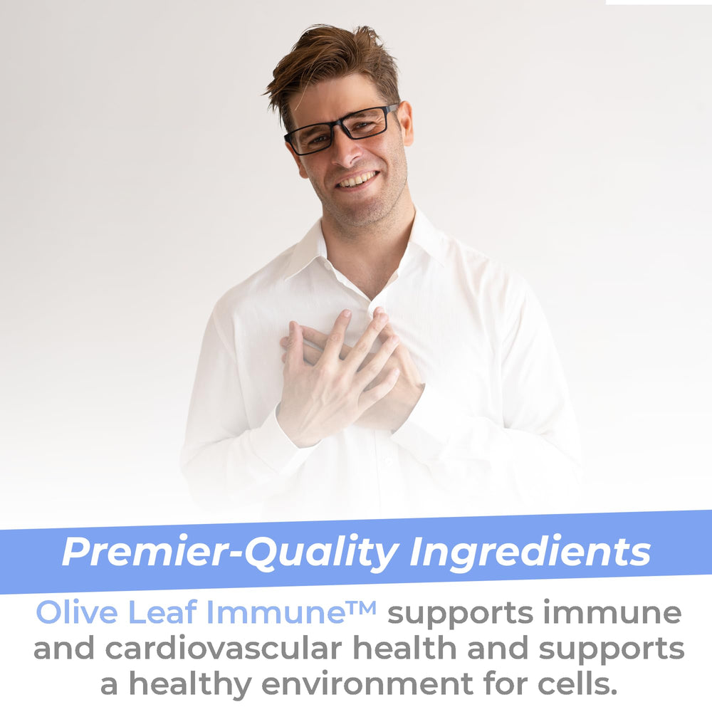 Premier Research Labs Olive Leaf Immune bottle emphasizes heart and immune health