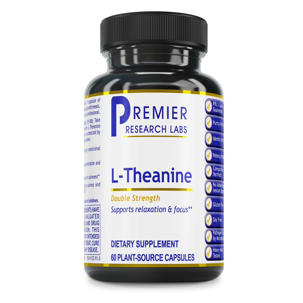 Premier Research Labs L-Theanine capsule close-up for calm focus