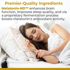 Premier Research Labs Melatonin-ND bottle label closeup highlighting organic ingredients