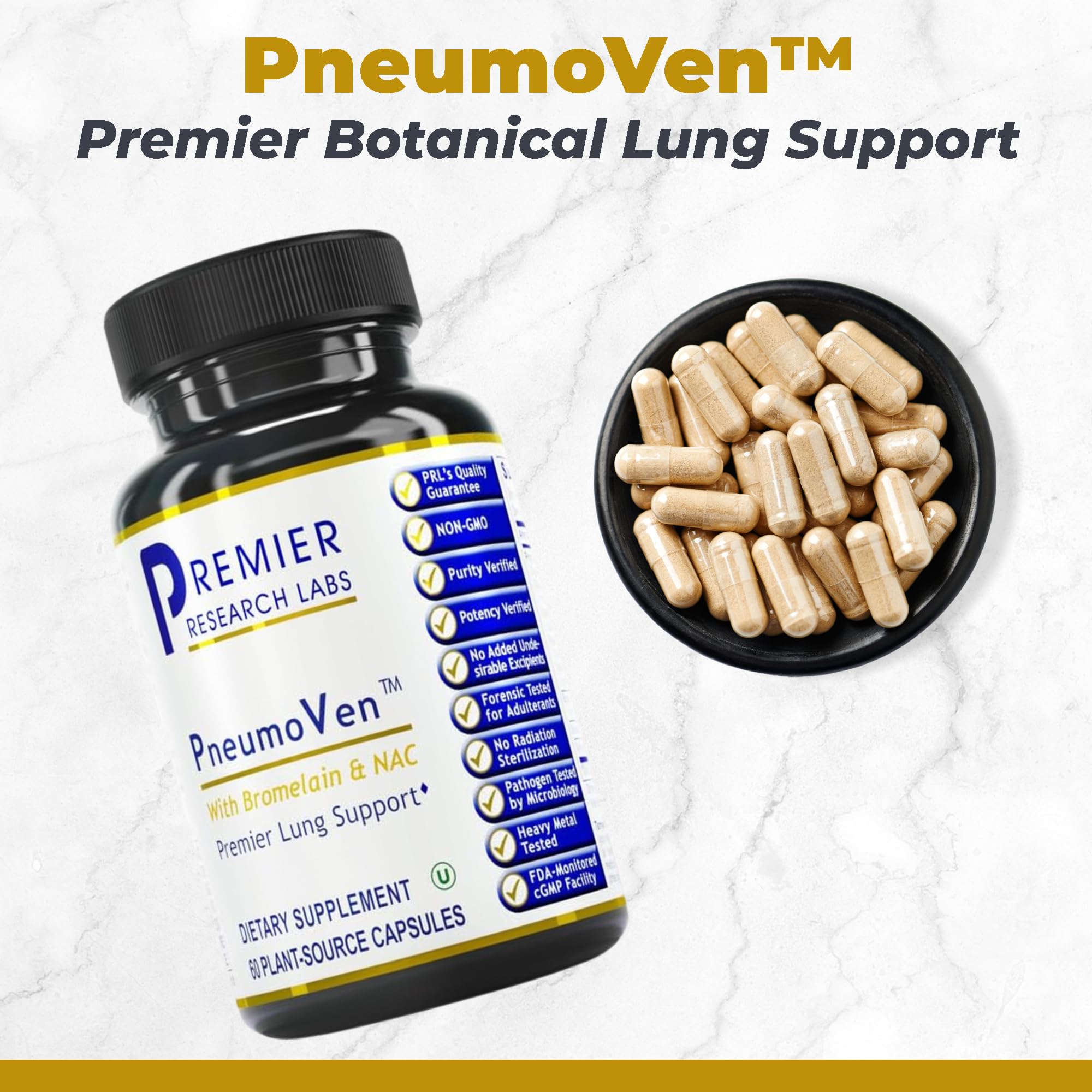 PneumoVen capsules shown for daily lung support routine