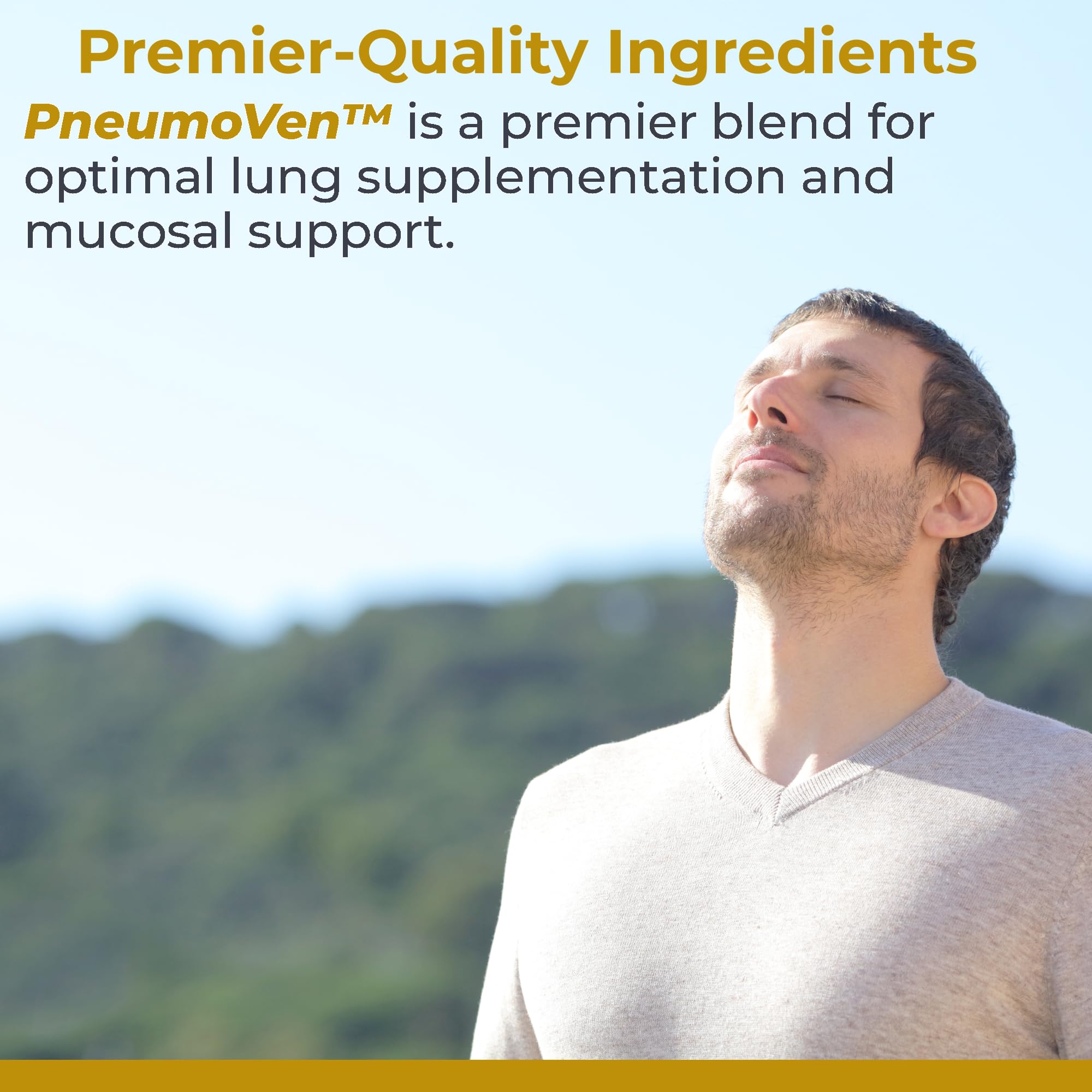 Close-up of PneumoVen ingredients (NAC, bromelain) highlighting respiratory health