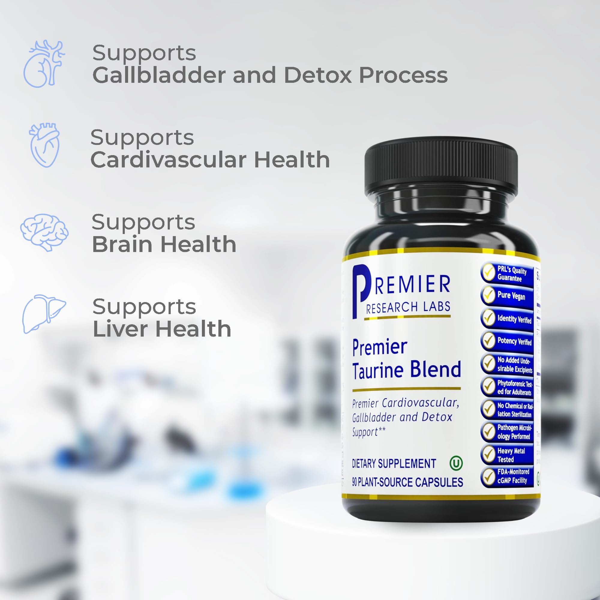 Premier Research Labs Taurine Blend botanicals image featuring reishi, hawthorn, prickly pear.