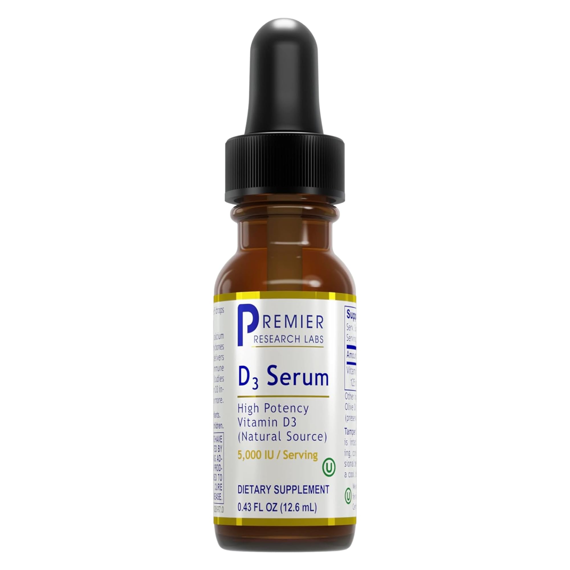 Premier Research Labs Vitamin D3 Serum bottle for daily D3 intake.