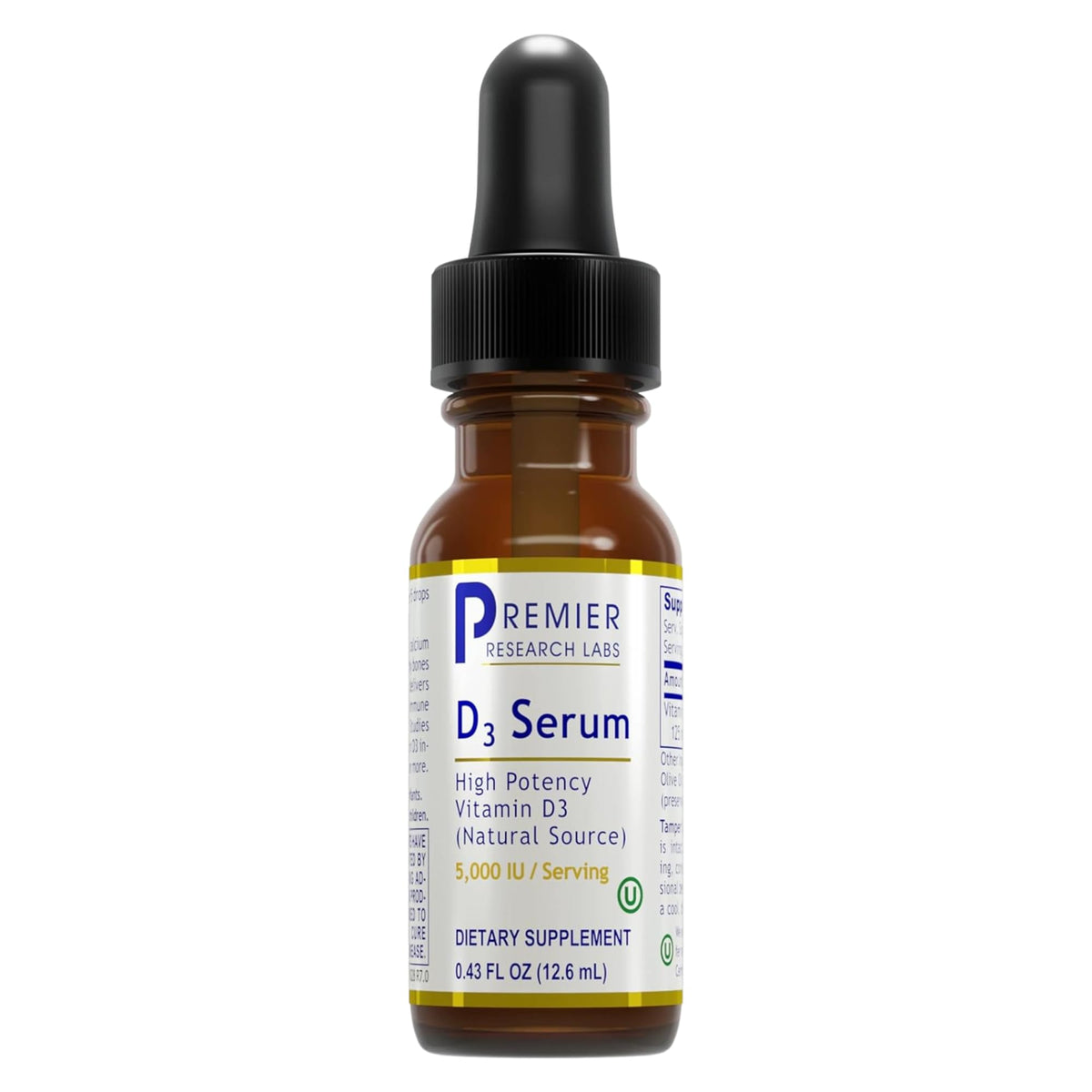 Premier Research Labs Vitamin D3 Serum bottle for daily D3 intake.