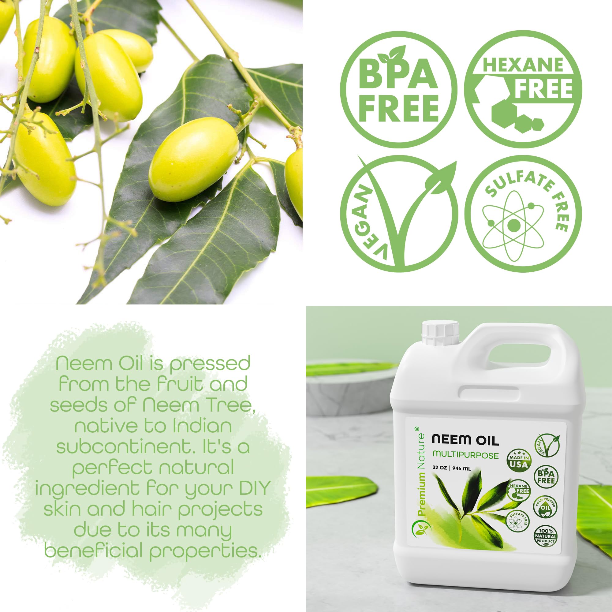 Premium Nature Neem Oil for skin application, smoothing dry skin and nails