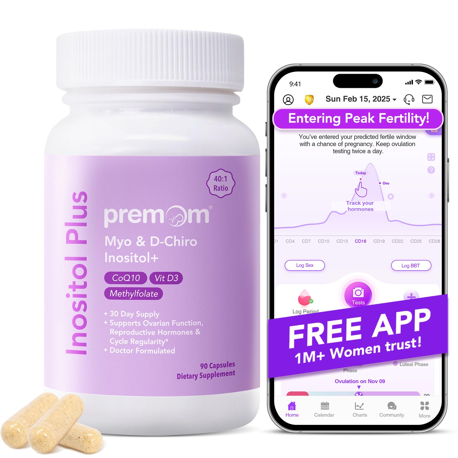Premom Inositol Plus bottle for daily hormonal balance support