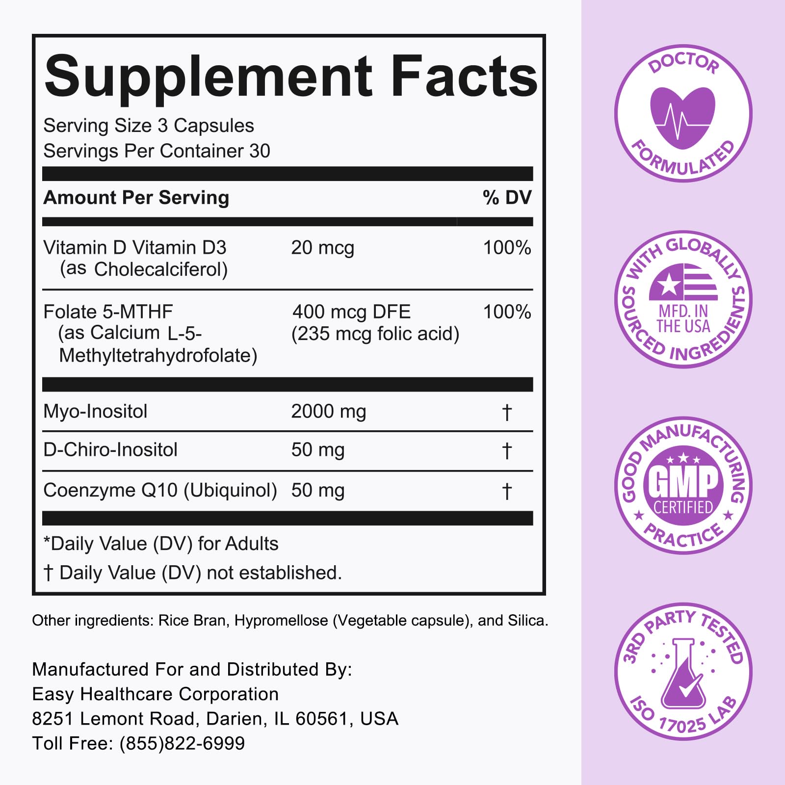Premom Inositol Plus ingredients graphic highlighting Myo-Inositol