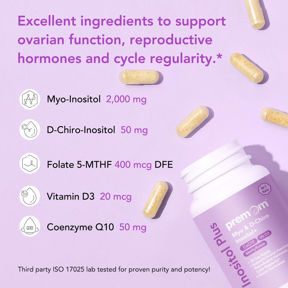 Premom Inositol Plus label close-up with ingredients