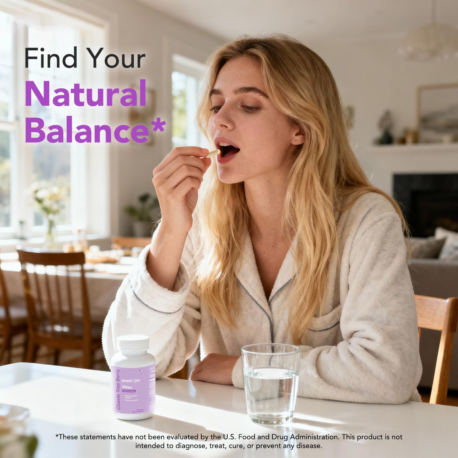 Premom Vitex capsule close-up showing natural ingredients for gentle daily support.