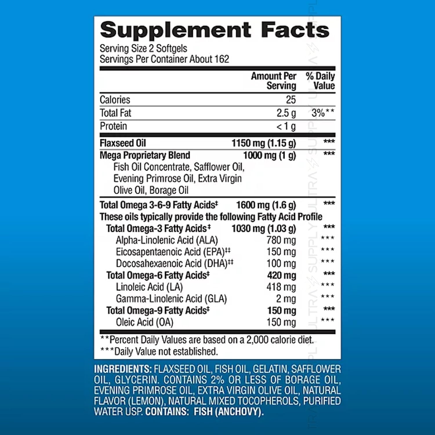 Presca Omega 3-6-9 bottle back detailing ingredients for balanced fatty acids.
