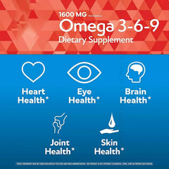 Presca Omega 3-6-9 softgels closeup highlighting easy swallow capsules.