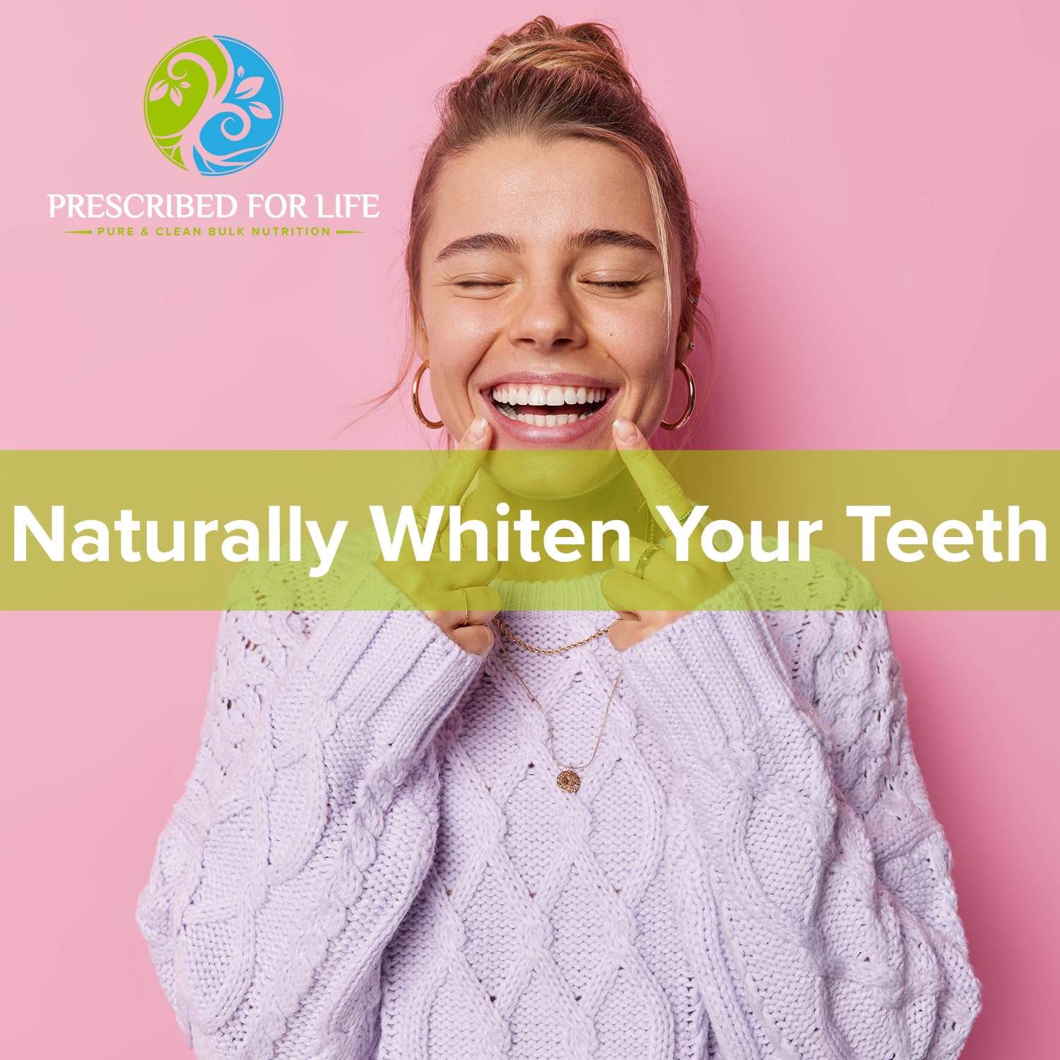 Prescribed For Life powder with organic-approval badge, signaling compatibility with organic formulations.